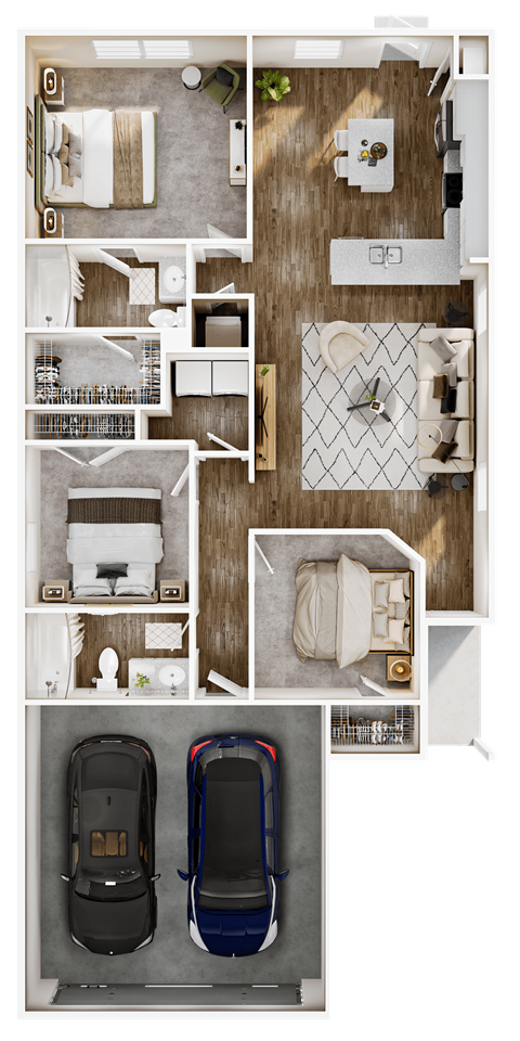 Floor plan for 3 beds, 2 baths, 1204 sqft